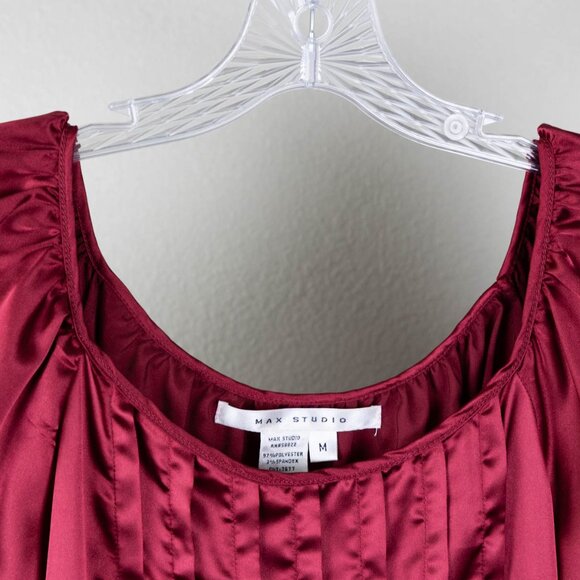 Max Studio Satin Pintuck Blouse 🍷 Wine Red – Size M - Picture 2 of 11